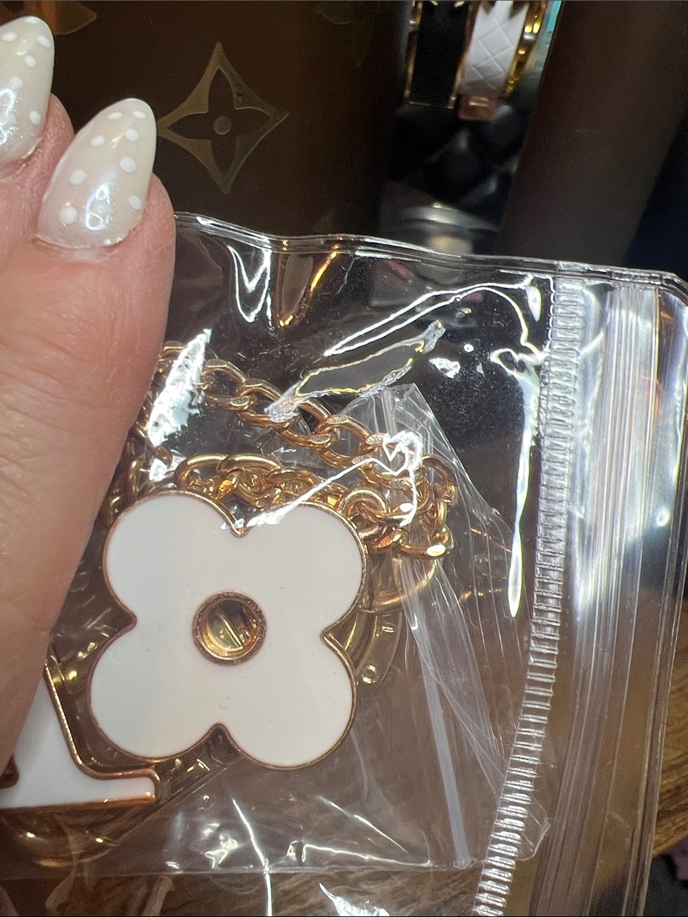 Gold-Tone White Flower Charm Necklace - Designer Inspired